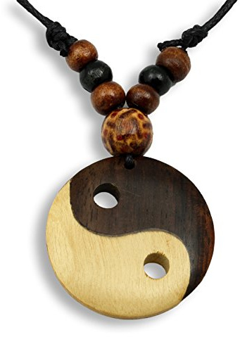 Island Piercings Halskette Anhänger aus Holz Ying Yang Handarbeit längenverstellbar N285