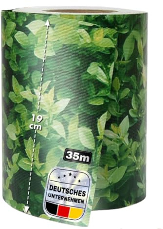 Sichtschutzstreifen PVC | Sichtschutzfolie Gartenzaun oder Balkon | inkl. 20 Befestigungsclips | für Einzel- und Doppelstabmatten geeignet | 19 cm x 35 m | einfarbig oder mit Motiv| Buchsbaum-Optik