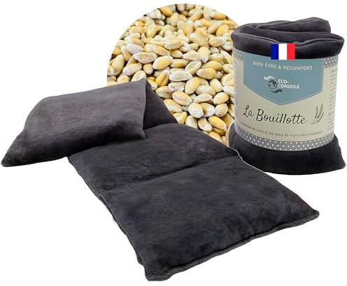 Weizen Bio Körnerkissen Mikrowelle - 100% Natürliche Baumwolle, Weizenkörner & Pflanzenfarbe - Kälte & Wärme Kissen mit Kammern - Wärmekissen Nacken Rücken Schulter Bauch - 45x16 cm