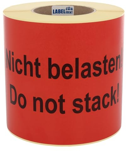 Warnetiketten 210 x 148 mm - Paket Aufkleber Nicht belasten! Do not stack! - 500 Versandaufkleber auf 1 Rolle(n), Papier selbstklebend