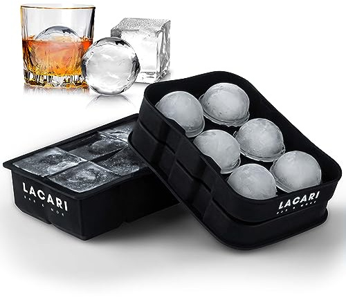 LACARI Eiswürfelform für große Eiswürfel aus Silikon | 6x runde Eiswürfel & 6x quadratische Eiswürfel | 45mm und 48mm Durchmesser | Eiswürfelform für Getränke & Cocktails | Ice Cube Tray BPA-frei