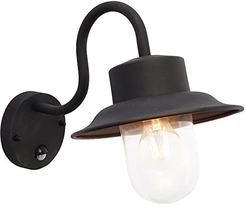 Betta Lighting PIR Outdoor Wall Light – Fisherman IP44 Rated Motion Sensor Security Light – Goose Neck Wall Lantern - External Garden Porch Down Light - 40W E27 GLS (Bulb not Included) – Matt Black