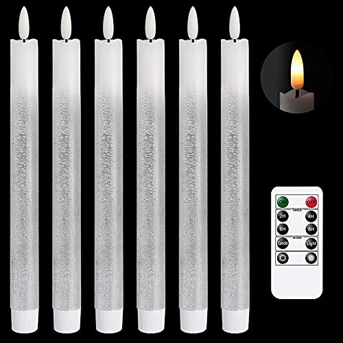 Eldnacele LED Stabkerzen Silber mit Timerfunktion, Fernbedienung, 6er Set