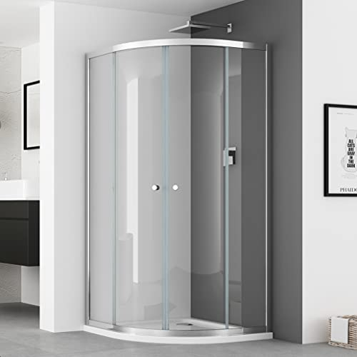IMPTS Viertelkreis Duschkabine 90x90 Duschabtrennung Runddusche Schiebetür Viertelkreisdusche 185cm aus 6mm ESG-Glas,ohne Duschtasse