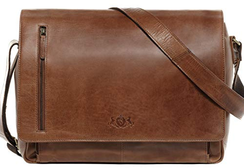 SID & VAIN große Lehrertasche echt Leder - 15 Zoll Laptop Laptoptasche Uni-Tasche Joseph groß - Aktentasche College mit extra Laptop-Hülle - Ledertasche Herren und Damen handgefertigt