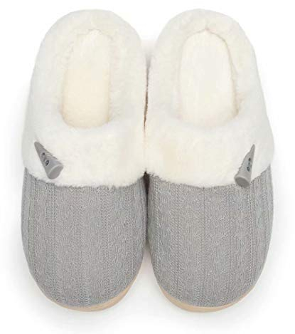 NineCiFun Hausschuhe Damen Winter Wärme Bequem Plüsch Memory Foam rutschfeste Indoor Pantoffeln(EU40/41,Grau)