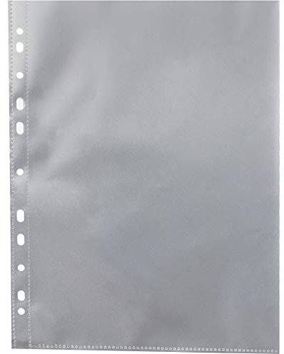 Prospekthüllen A4 Recycling‑PP 100 my transparent genarbt Abheftrand 100Stk | 100 my Recycling‑PP, transparent genarbt, oben offen, mit Abheftrand – foto‑ & dokumentenecht