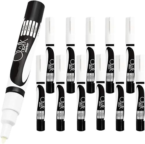 12 x Uni-Ball Wet Erase Liquid Chalk Marker Pens For Glass (Windows & Mirrors), Whiteboards, Signs And Non-Porous Blackboards (0.9-1.3mm Bullet Tip) - WHITE