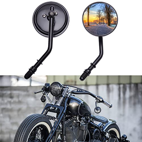 DREAMIZER 3 Motorcycle Vintage Mirrors Round Rear View Mirror 8mm Black Compatible with Harley Dyna Bobber Softail Chopper Cruiser Cafe Racer Street Electra Glide 1982-2018