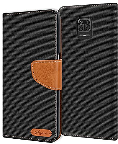 Verco Coque pour Xiaomi Redmi Note 9 Pro, Note 9S Coque Étui Portefeuille Compatible avec Redmi Note 9 Pro/9S Case Textures de Fibre Housse de Protection, Noir