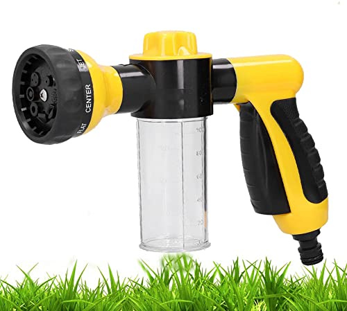 Arrosoir Pistole à Eau Multifonction, 8 Modes de Pulvérisation avec Distributeur de Liquide pour Arrosage Pelouse Lavage Auto et Bain Animaux