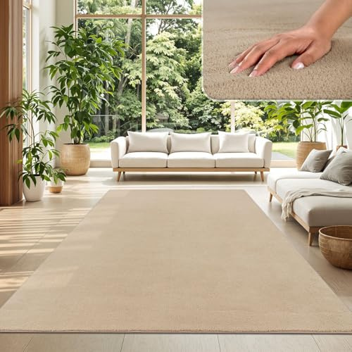 TT Home Tappeto Salotto Pelo Corto Monocolore Design Moderno Lavabile, Colore: Beige Scuro, Dimensione:140x200 cm