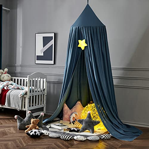 Koomuao Betthimmel Babybett Kinder Babys Baldachin Betthimmel Baumwolle Hängende Rund Moskitonetz für Kinderzimmer und Spielzimmer Dekoration, Höhe 250cm (Nordic Blau)