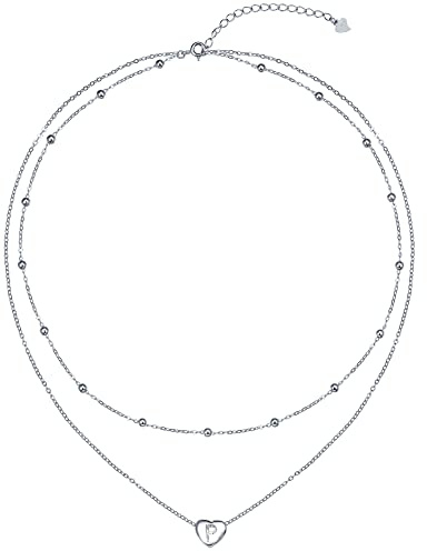 REIOT Collar inicial Mujer Cadena de Doble Capa de Plata de Ley 925 A-Z, Regalo de Cumpleaños del Día de la Madre para su Mamá Esposa Novia, Ajustable 45+5cm