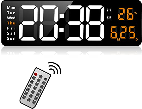 Fuloon Digitale Wanduhr, USB Wanduhren mit 16,2-Zoll-Großdisplay, LED-Digitaluhr mit Fernbedienung,Timing und Countdown, große Uhr mit Datum, Woche, Temperatur
