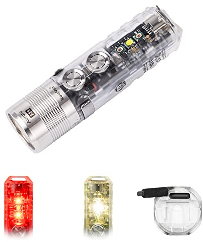 RovyVon Lampe torche EDC rechargeable USB C A28 G2, batterie 1000 lumens 850 mAh, super lumineuse, porte-clés EDC pour le transport quotidien, clip de poche magnétique (feux latéraux rouge/blanc)