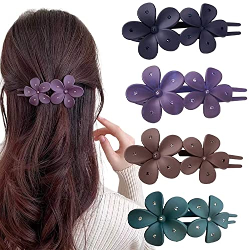 Ypkia Blume Haarklammer Groß Haarspangen Damen Haarspange Mit Kristallblume Matt Entenschnabel-Form Haarnadel Haarschmuck Für Frauen Mädchen (4 Stück)