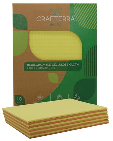 Washing up Biodegradable Dish & bathroom eco friendly Cellulose cleaning cloths. New, super absorbent cloth for wiping surfaces. Compostable Sustainable natural Vegan dishes Kitchen Accessories. 10PC