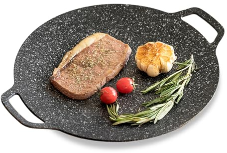 Cyrank Koreanische Grillpfanne, Koreanischer BBQ-Grill, Antihaftbeschichteter Grill, Grillplatte, Antihaftbeschichtete Grillpfanne, Grillpfanne Für Koreanisches BBQ, Runde Bratpfanne(36 cm Universal)