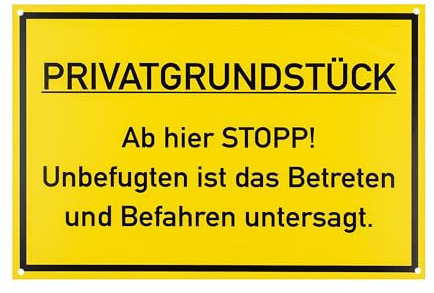 Hinweisschild PRIVATGRUNDSTÜCK - Ab hier STOPP!, 1 Stück, 30 x 20 cm, 2,7 mm starkes PVC Schild mit Bohrlöchern, Schilder Grundstück befahren untersagt, Warnhinweis Achtung Unbefugte hier verboten