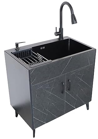 TRGCJGH Spülschrank, Küchenspüle Unterschrank, Spülbecken Wirtschaftliche Senke mit Schrank, Edelstahl Waschbecken 1 Becken(650X450mm/25.5X17.7in,Black)