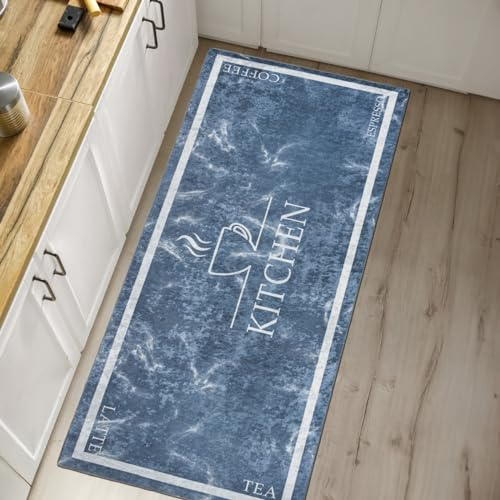 Mazovia Teppich Küche 80x200cm Anthrazit Grau Kaffee Stilvoll rutschfest | Teppich für Wohnzimmer Schlafzimmer Esszimmer Büro Maschinenwaschbar Wetterfest Pflegeleicht Tierfreundlich Kurzflor Modern