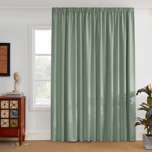 PONY DANCE Wohnzimmer Gardinen für Fenster Thermovorhang Blickdicht | 1er Set H 245 x B 300 cm, Salbeigrün, mit Kräuselband, Verdunklungsgardine für Schiene, Wärmeisolierender, Blackout