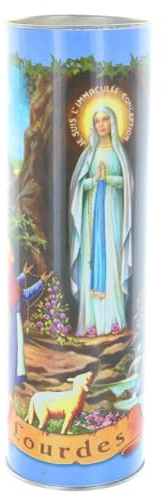 Palais du Rosaire Candela votiva di Lourdes con preghiere multilingue, 21 cm, candela votiva – Culto cristiano in cera vegetale