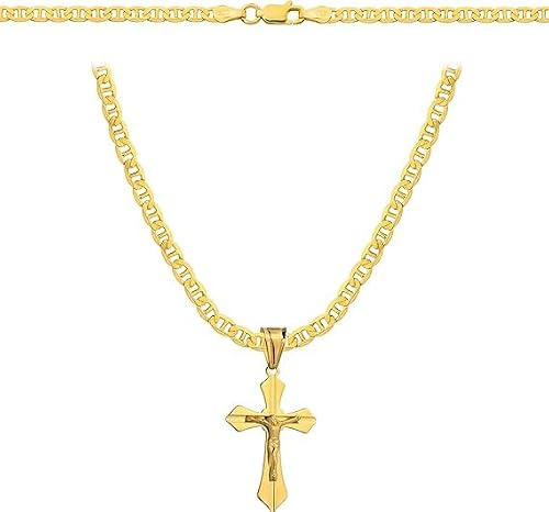 Amor Luxury Goldkette Herren 585, Kette Herren 925/585 - Königskette - Kreuz Kette - Goldkette Kreuzkette, Herren Schmuck, Herren Geschenke Geburtstag - Halskette Herren Gold