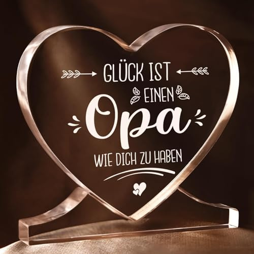 Juratar Opa Geschenk von Enkelkindern — Herzförmige Acryl Heimat Dekoration | Geschenk für Opa, Personalisierte Opa Geschenke Geburtstag, Großelterntag Vatertag Geschenk, Beste Opa Geschenk