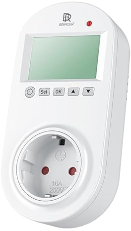 BR Bringer® Steckdosenthermostat BRTT für Infrarotheizung | Programmierbarer Funk-Thermostat mit Zeitschaltuhr - zur einfachen Temperaturregelung von Infrarotheizungen
