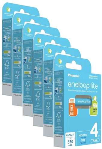 Eneloop Lite - Batterie ricaricabili AAA/HR03/Micro 550 mAh, 6 x 4 pezzi