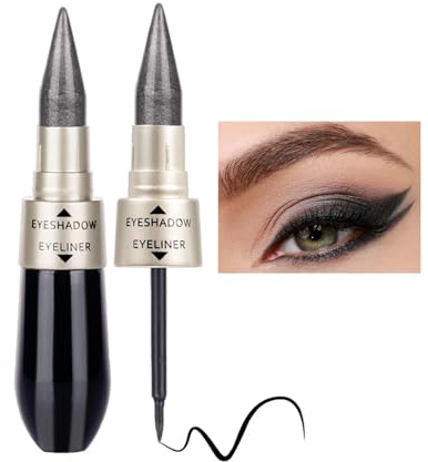 Eyeliner Wasserfest, 2 in 1 Glitzer Lidschatten & Kajalstift Schwarz, Langlebig Shimmer Eyeshadow Cream, Schweißresistent Augen Make-up, Schnelltrocknend Eyeliner