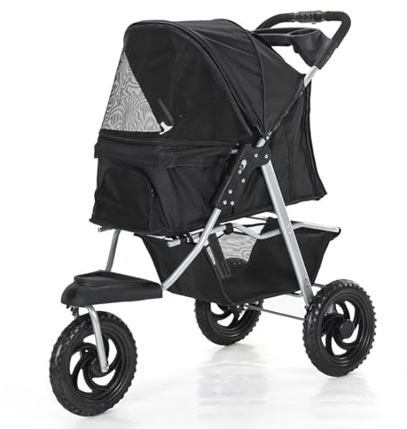 Hundewagen Hundebuggy Katzenbuggy Pet Stroller Mit 3 Rädern Klappbar Hunde Katze Hundewagen Hundebox Für Kleine Hunde Katzen Max, Beladung 15 Kg (Color : Black)