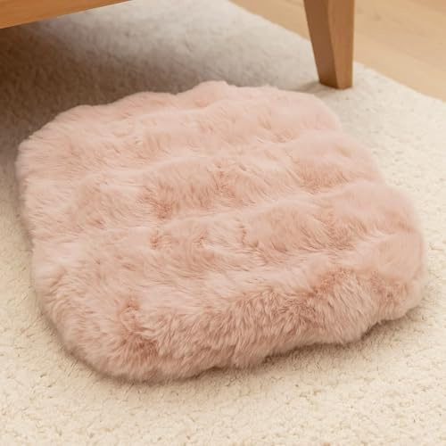 Lifup Sitzkissen Kunstfell Stuhlauflage als Deko Wohnzimmer oder Stuhlkissen, Stuhlkissen mit Bändern Gemütliches Sitzkissen für Esszimmerstuhl oder Bürostuhl Rosa 35 x 35 cm
