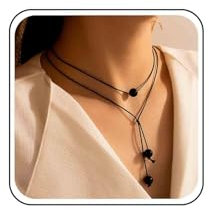 Allereya Vintage Black Pearl Leather Lariat Necklace, Women & Girls, Black Pearl Pendant, Layered Leather Bead, Adjustable 45+5cm, Zinc Alloy, Boho Style, 1 Count