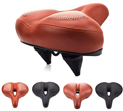 QWERTYUI Fahrradsattel Extra Komfort Breiter Fahrradsitz, Ergonomisches Design, Wasserdichter Memory Schaum Fahrradsitz, Atmungsaktives Fahrradsattel Zubehör Für Outdoor Mountain Road Bikes,Braun,A