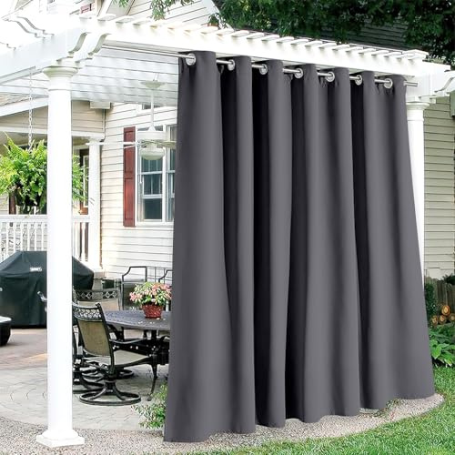 Hiseng Abdichtung Outdoor Vorhänge, Wasserdicht Verdunkelungsvorhang mit Ösen, 1 Stück Outdoorvorhänge Wetterfest Sichtschutz Sonnenschutz für Pavillon Terrasse (Anthrazit,180x213cm)