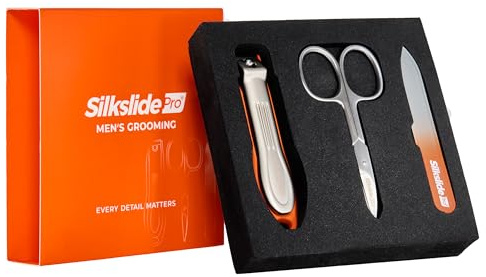 SilkslidePro Men's Grooming Pflegeset Männer Basic - Nagelset aus Glasnagelfeile, Nagelknipser & Nagelschere - Ideal als Reisezubehör - Höchste Qualität