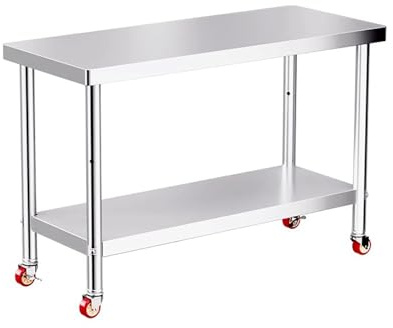 lyxamjrzyp Edelstahltisch mit Rädern, Edelstahl Arbeitstisch mit Verstellbarem Unterregal für Restaurants, Zuhause und Draußen(90x50cm/35.4x19.6in)