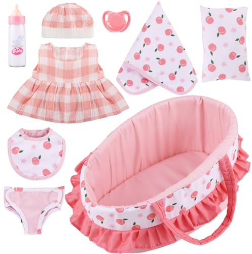 GAGAKU Baby Doll Bassinet Carrier, 12 Inch Baby Doll Accessories Set, Baby Doll Carrier Accessories for 12 Inch Baby Dolls, Including Magic Baby Bottle, Bib, Pacifier, Diaper