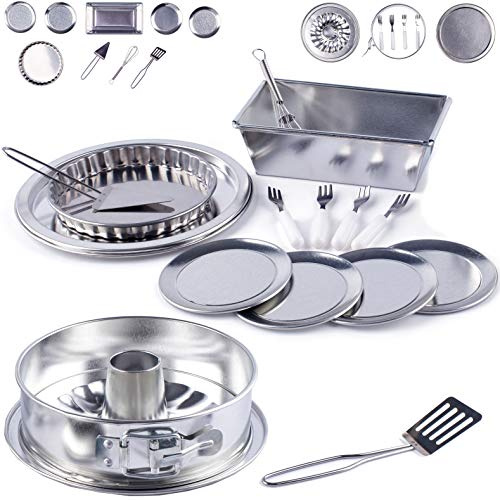 alles-meine.de GmbH 16 TLG. Backset/Kochset - Kinderküche - aus Metall - echte Blech/Backform + Küchenhelfer - Backofen - Torte Kuchen Springform Kuchenform Teller Besteck - ..