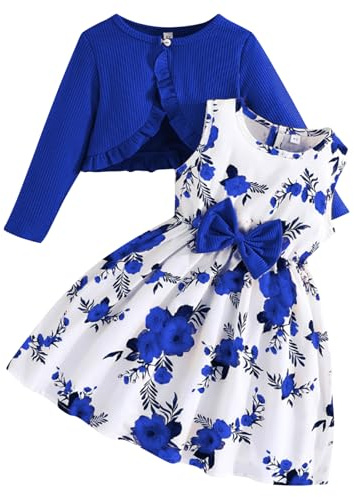 Kunyeah Robe Enfants Bas âge Filles Cardigan Ensemble Petite Fille Floral Robe à Volants Manteau bébé à Manches Longues Tenue