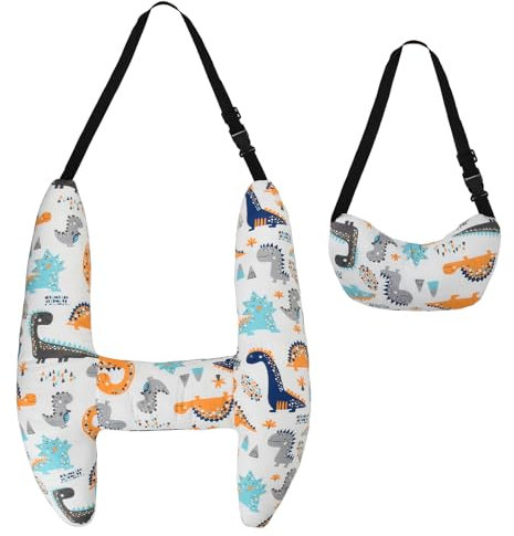 Dokeno 2 Oreillers de Voyage pour Enfants, Oreiller en Forme de H et Coussin en U pour Voiture, Soutien Nulce et Tête avec Sangles Ajustables, Lavable
