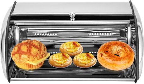 HANGKAI Brotbox aus Edelstahl für Küchenarbeitsplatte Brotkasten mit Rolldeckel und Belüftunglöchern Brotbehälter für Brot Brötchen Kekse (Kleine)