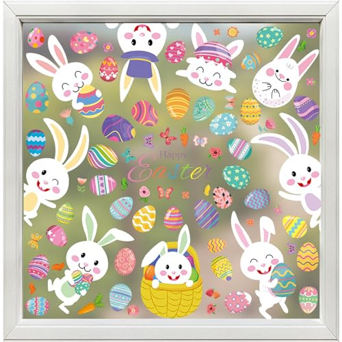 FloralGrace 9 Stück Oster Fensterbilder, Selbstklebende Fensteraufkleber Ostern, Wiederverwendbare Fenstersticker für Glas und Spiegel, Osterdekoration