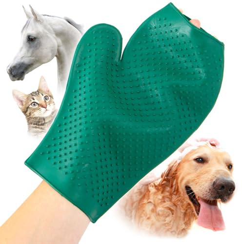 Jeffers GROOMIT Rubber Grooming Glove for Horses, Dogs & Cats – Pet Deshedding Mitt, Bathing & Massage Brush, Hair Remover, Curry Tool, Reusable Grooming Essential for Shedding Fur - Dark Green
