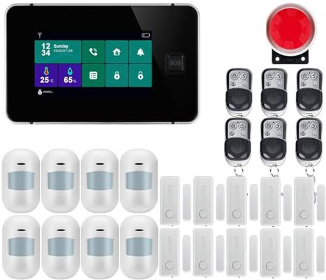 Sistema de Alarma para Casa, De Alarma Inteligente For En Casa, De Alarma De Seguridad GSM Con Puerta Y Sensor De Humo, Control Por Aplicación Inteligente Tuya, para el hogar, apartamento(W8B1)