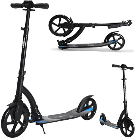 GHBXJX Scooter, Klappbarer Cityroller für Erwachsene & Kinder ab 6 Jahren mit 230mm XXL Rollen | Höhenverstellbarer Tretroller mit Federungssystem | Faltroller für Stadt & Freizeit,Schwarz
