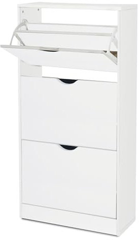 TIENDA EURASIA – Zapatero | 3 Puertas Abatibles de Almacenamiento | Medidas 118x60x24 cm | Estructura de aglomerado de madera (PB) | para 18 Pares de Zapatos |Zapatero Entrada Recibidor (Blanco)